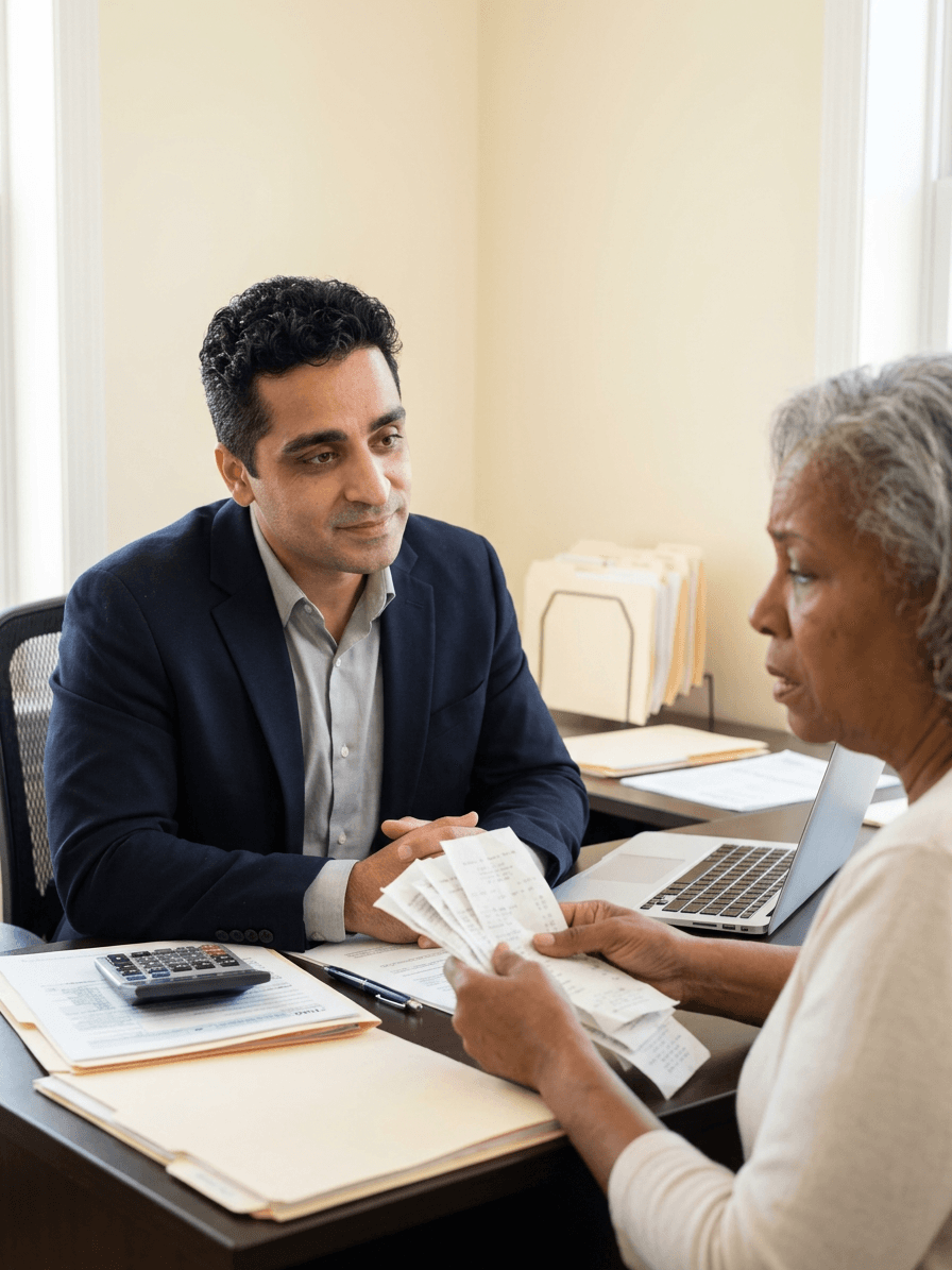 Riaz Khan patiently listening to a client's tax concerns